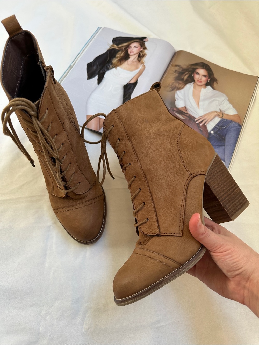 Aldo Brown Lace-Up Stacked Heel Ankle Boots